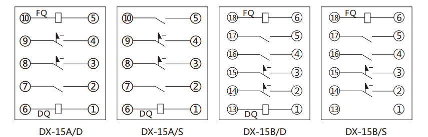 DX-15B/S信號(hào)繼電器內(nèi)部接線及外引接線圖